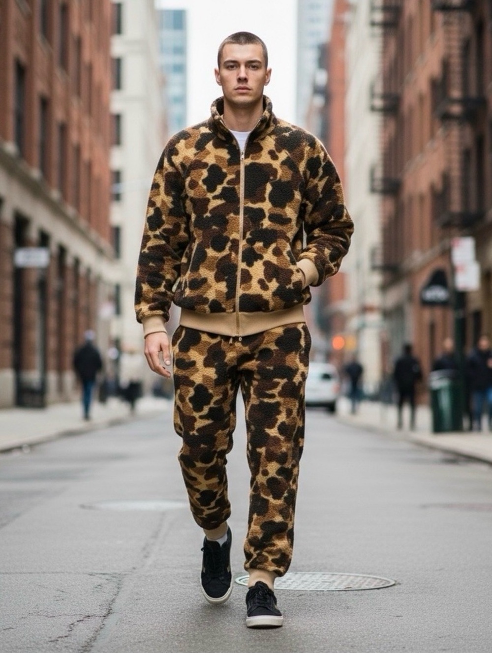 Columbia Brown and Tan Camouflage Fleece Jacket and Pants Set